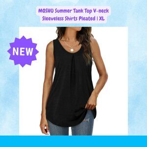 NWT MOSHU Summer Tank Top V-neck Sleeveless Shirts Pleated | XL